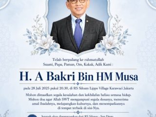 Innalillahi, Anggota DPRI RI Dapil Jambi H. A. BAKRI Meninggal Dunia